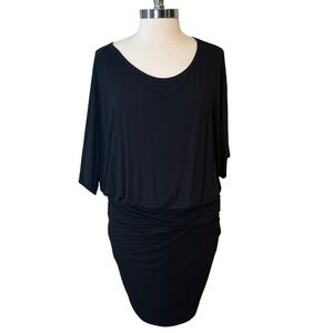 MICHAEL STARS Black Knit Dress Size XL Dolman Sleeves Ruched Skirt